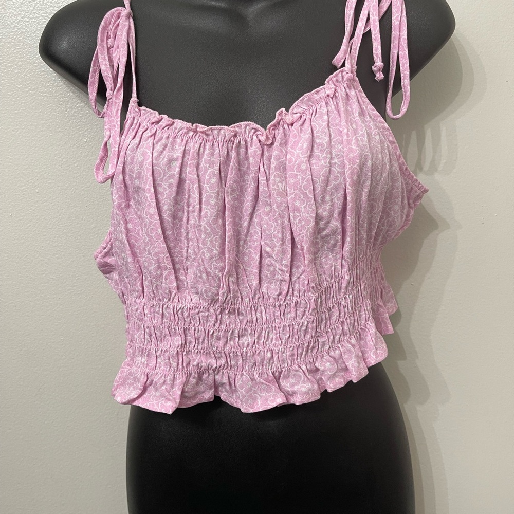 Kendall & Kylie Pink Smocked Camisole with Ruffled Tie Front